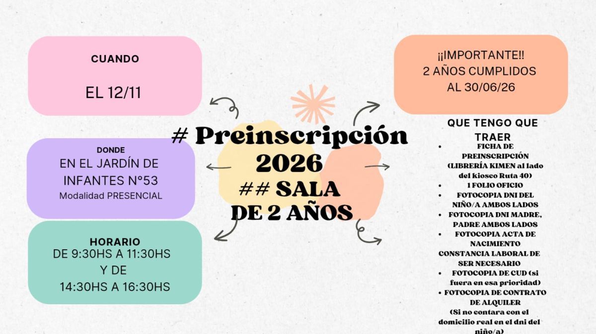 Comienzan las preinscripciones 2026 para salas de 2, 3 y 4 años del Jardín 53